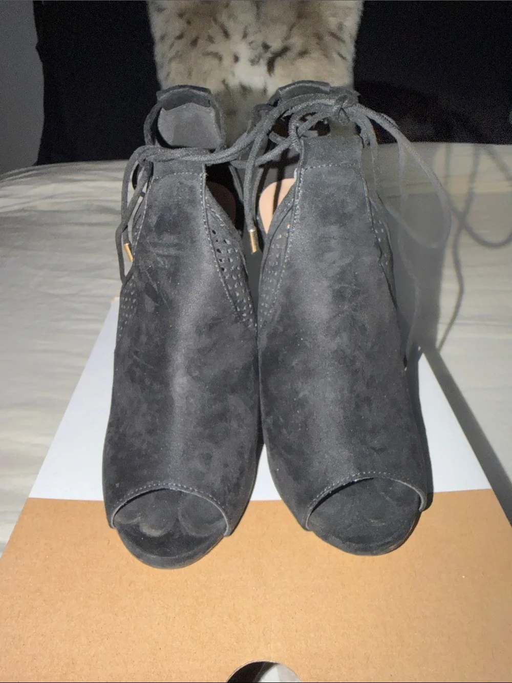Call It Spring Black Lace-Up Peep-Toe Stiletto Heels